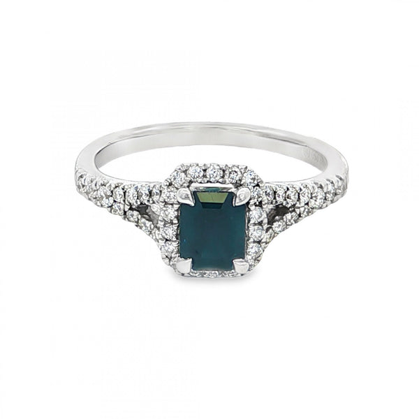 18ct White Gold Sapphire & Diamond Cluster Ring -Size I½ -0.40ct