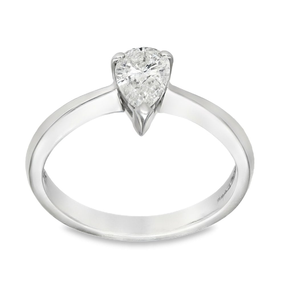 18ct White Gold Pear Diamond Engagement Ring - Size L - 0.51ct