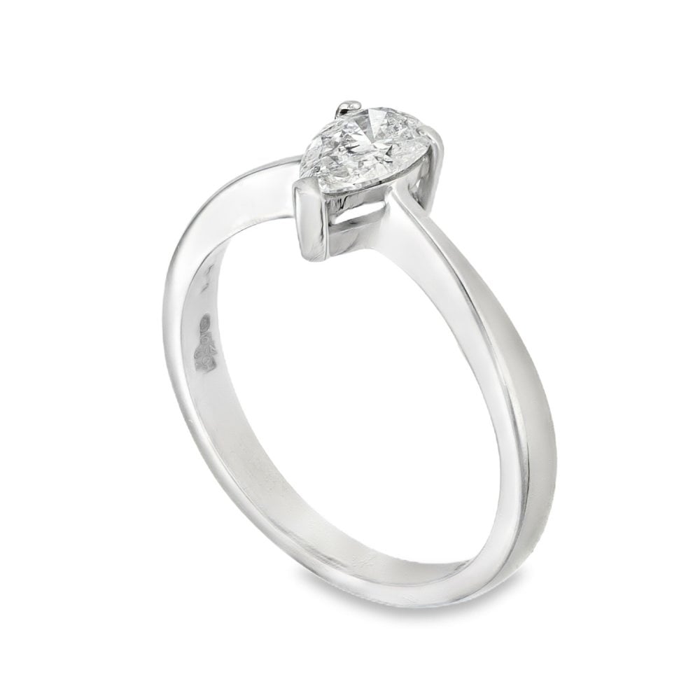 18ct White Gold Pear Diamond Engagement Ring - Size L - 0.51ct