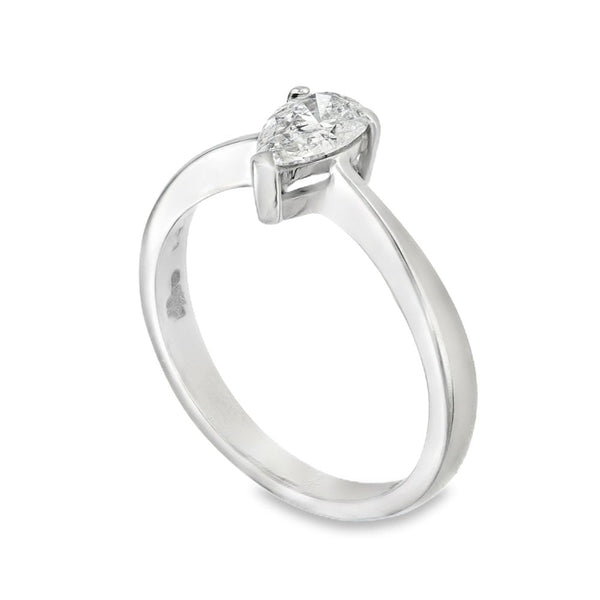18ct White Gold Pear Diamond Engagement Ring - Size L - 0.51ct