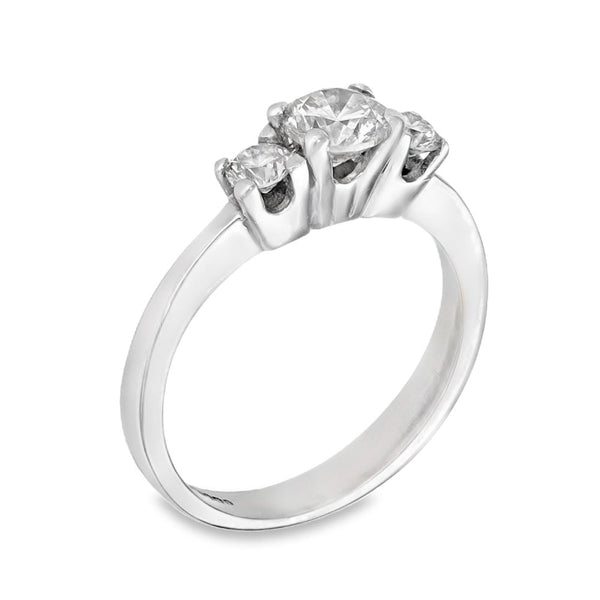 18ct White Gold Diamond Trilogy Ring - Size I - 1.00ct
