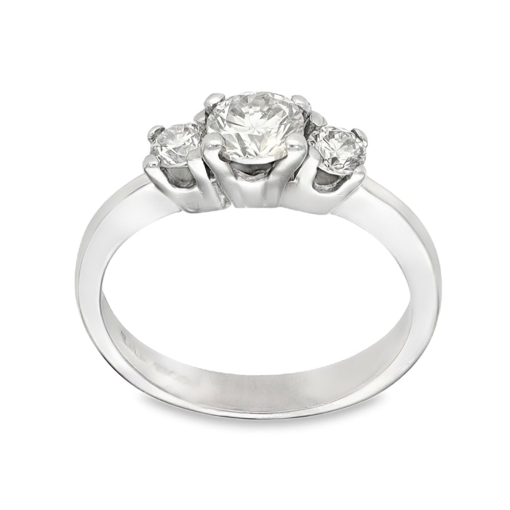 18ct White Gold Diamond Trilogy Ring - Size I - 1.00ct