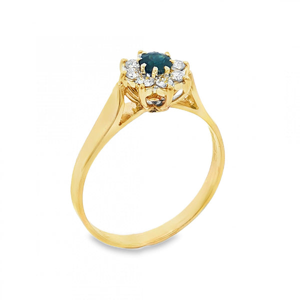 9ct Yellow Gold Sapphire & Diamond Cluster Ring -Size U -0.40ct
