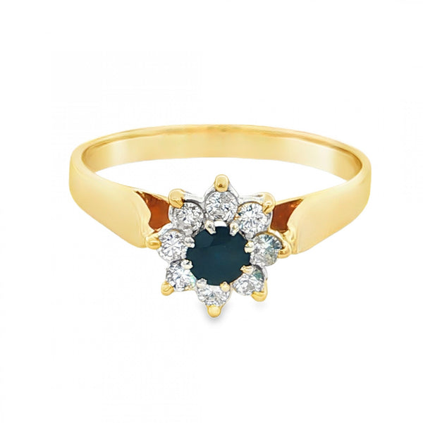 9ct Yellow Gold Sapphire & Diamond Cluster Ring -Size U -0.40ct