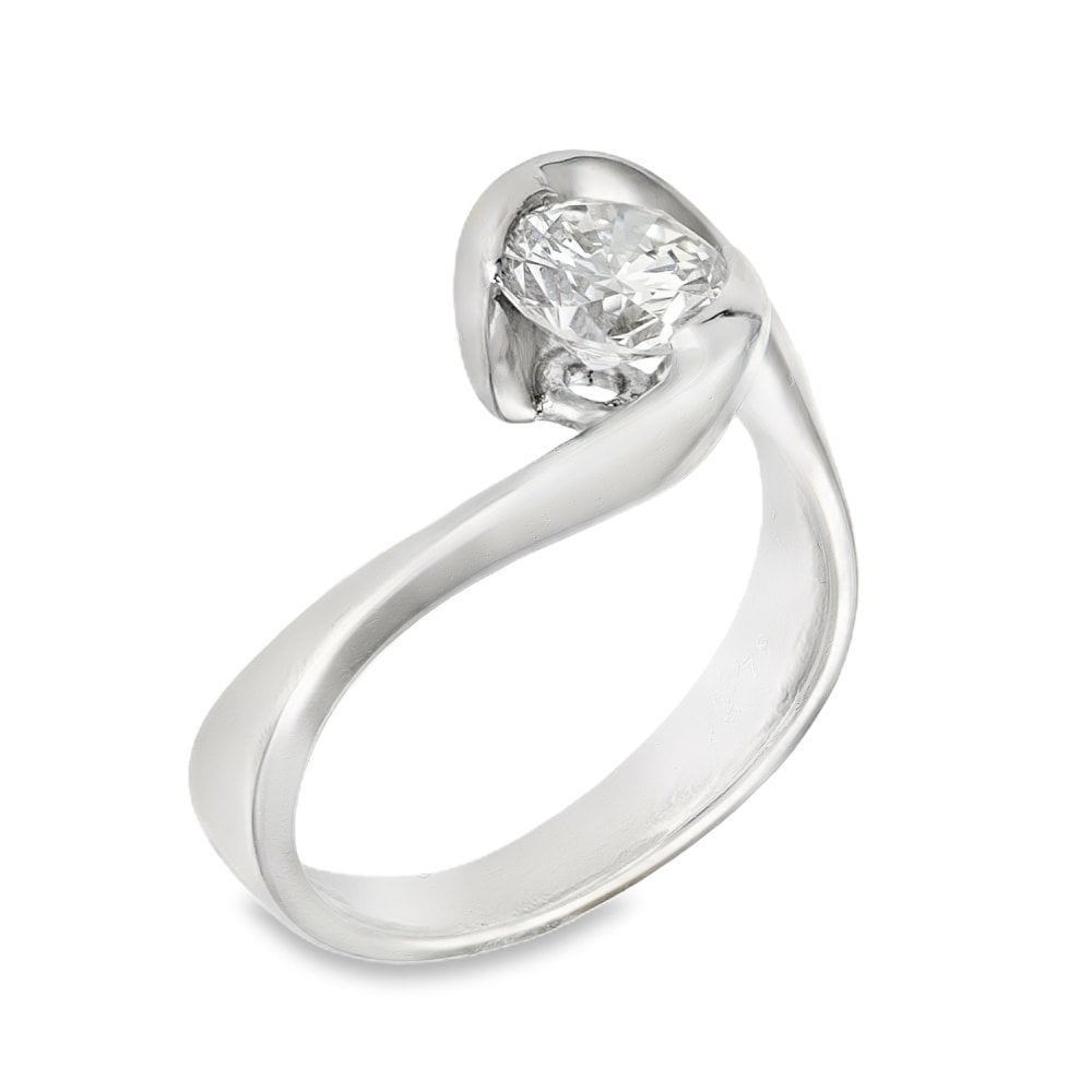 18ct White Gold Diamond Twist Engagement Ring - Size H½ - 0.79ct