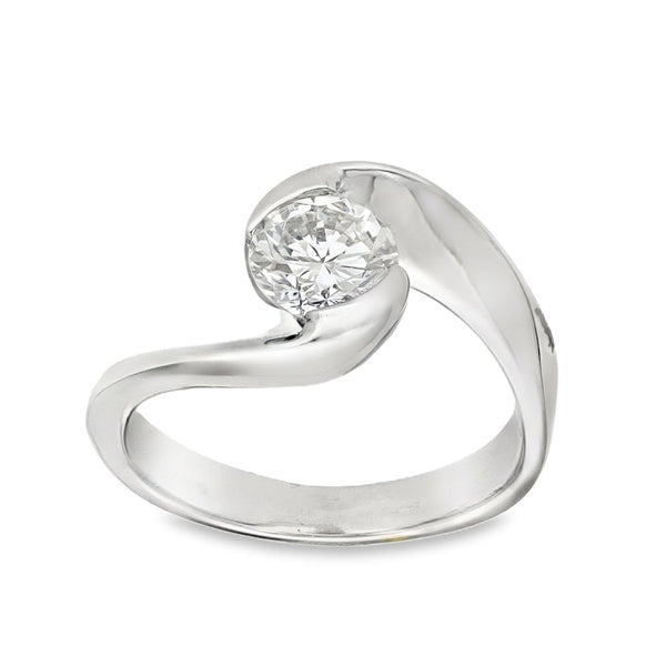 18ct White Gold Diamond Twist Engagement Ring - Size H½ - 0.79ct