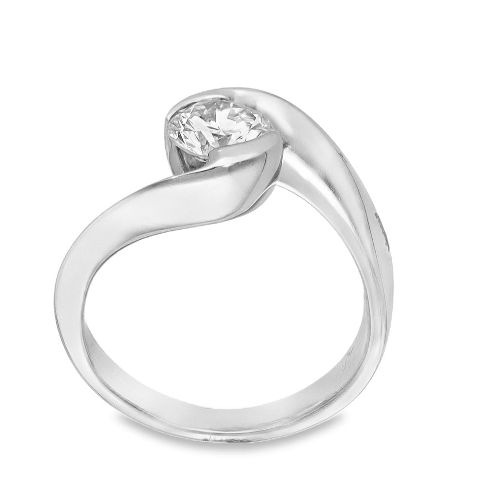 18ct White Gold Diamond Twist Engagement Ring - Size H½ - 0.79ct