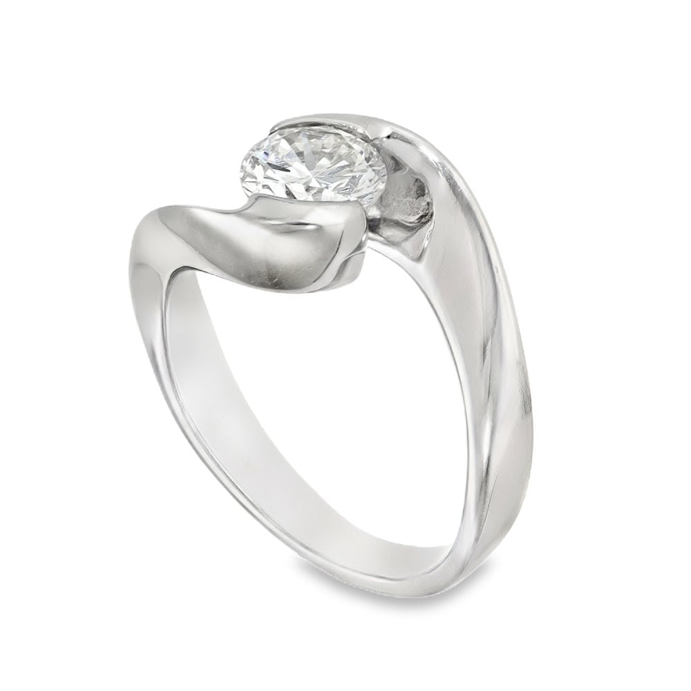 18ct White Gold Diamond Twist Engagement Ring - Size H½ - 0.79ct