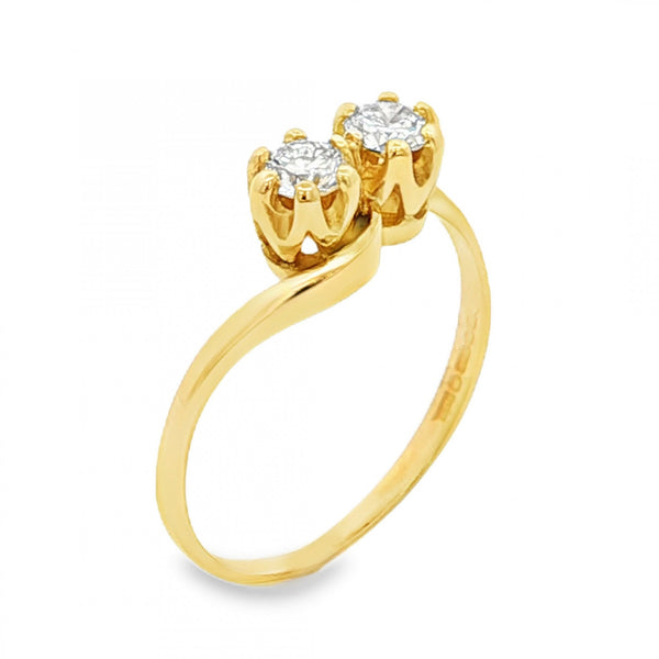 18ct Yellow Gold Two-Stone Diamond Ring - Size K - 0.30ct