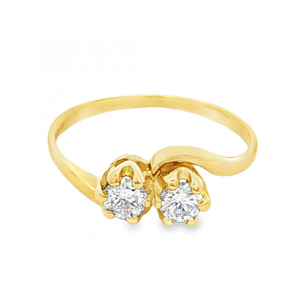 18ct Yellow Gold Two-Stone Diamond Ring - Size K - 0.30ct