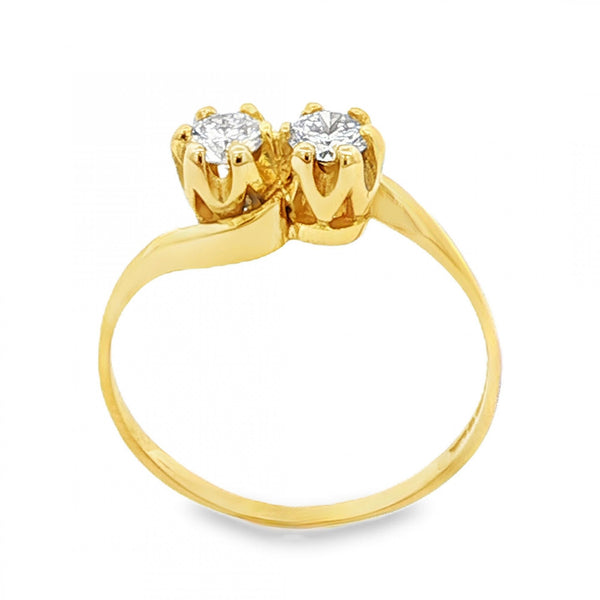 18ct Yellow Gold Two-Stone Diamond Ring - Size K - 0.30ct