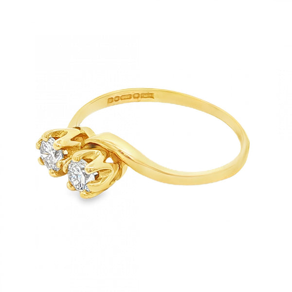 18ct Yellow Gold Two-Stone Diamond Ring - Size K - 0.30ct