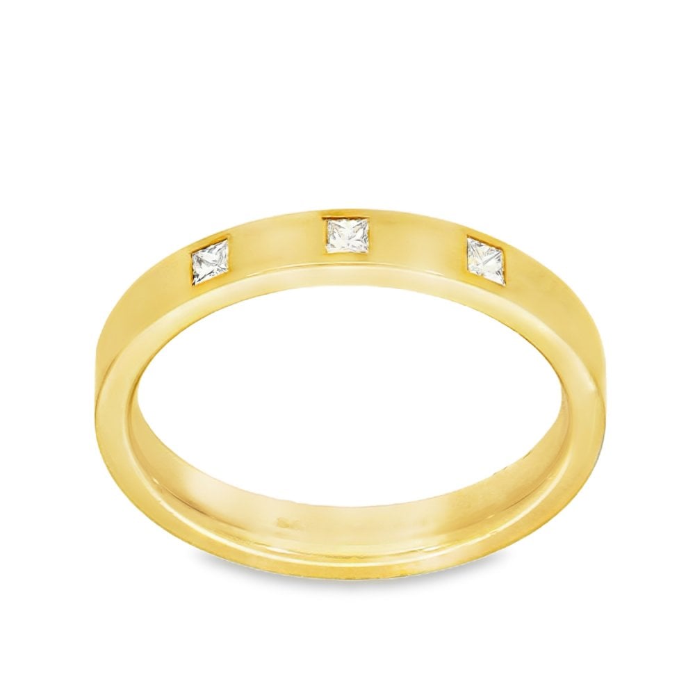 18ct Yellow Gold Square Diamond Court Wedding Band - Size L -3mm