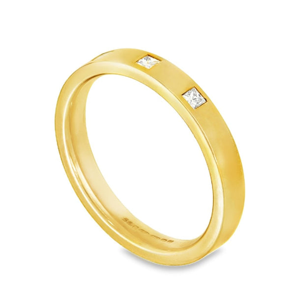 18ct Yellow Gold Square Diamond Court Wedding Band - Size L -3mm