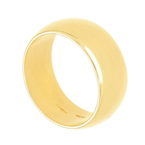 9ct Yellow Gold Plain D-Shape Wedding Band - Size S - 9mm