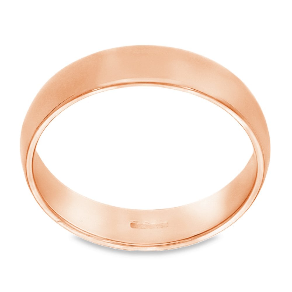18ct Rose Gold D-Shape Wedding Band - Size U½ - 5mm