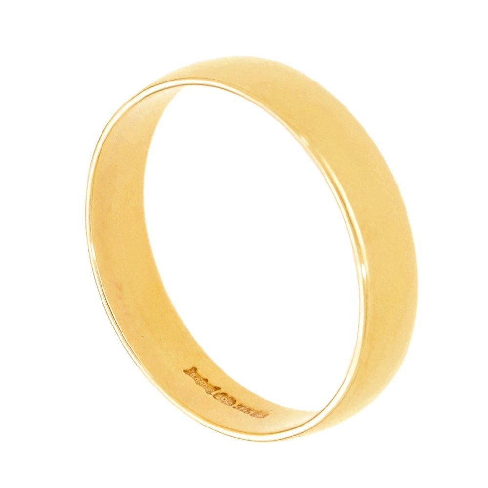 9ct Yellow Gold D-Shape Wedding Band - Size M - 4mm