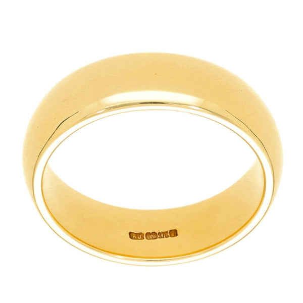9ct Yellow Gold Plain D-Shape Wedding Band - Size U½ - 7mm