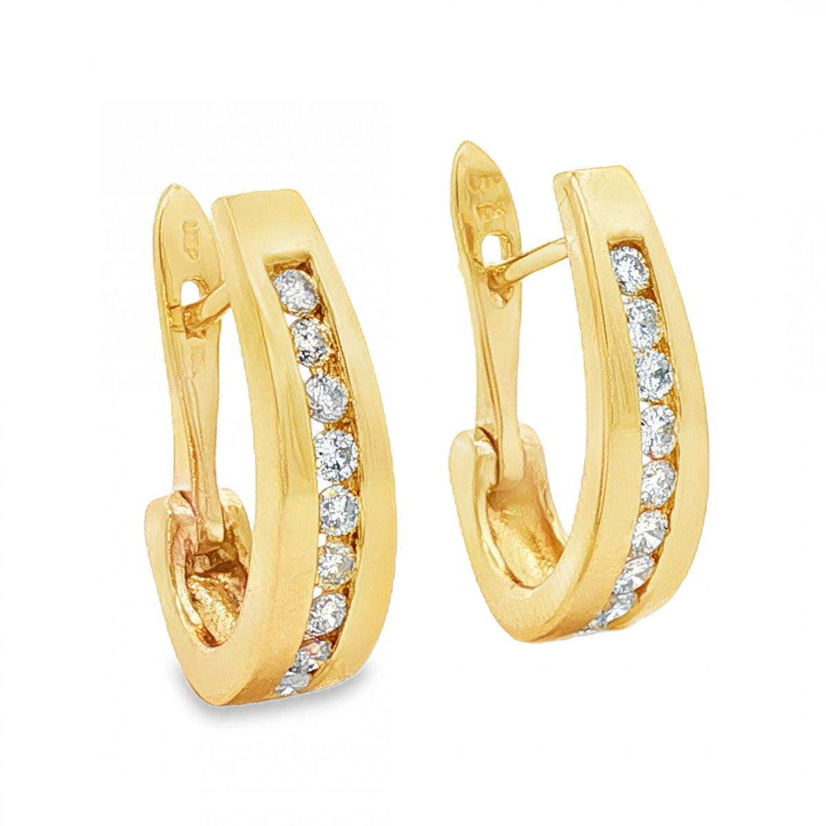 9ct Yellow Gold Diamond Hoop Earrings - 5x17x13mm - 0.63ct