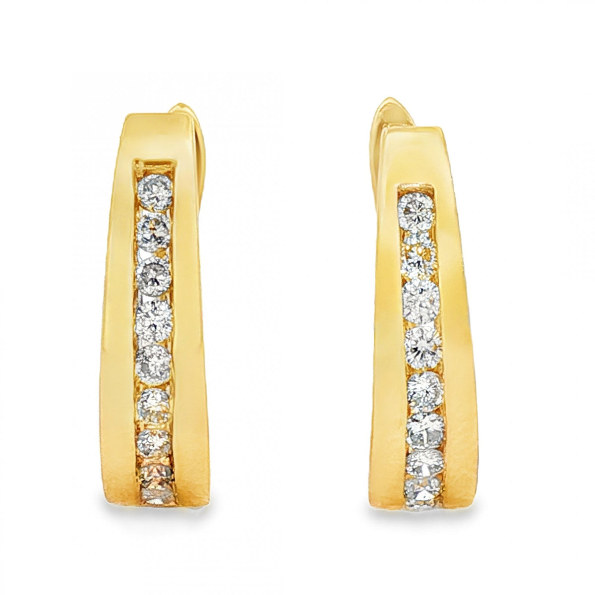 9ct Yellow Gold Diamond Hoop Earrings - 5x17x13mm - 0.63ct
