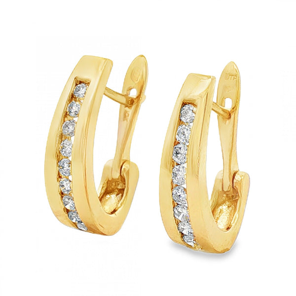 9ct Yellow Gold Diamond Hoop Earrings - 5x17x13mm - 0.63ct