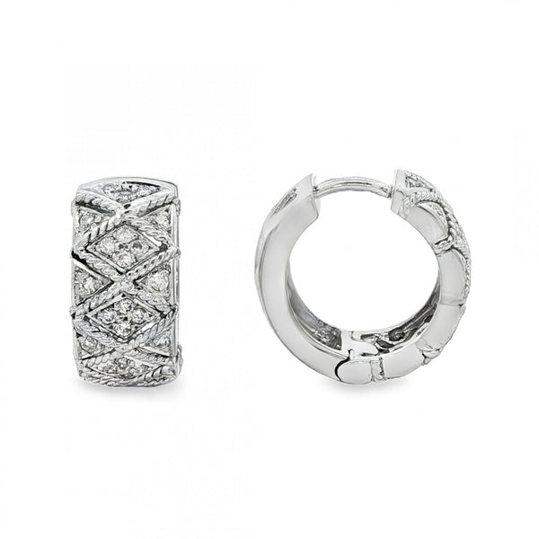 18ct White Gold Diamond Hoop Earrings - 8x16x17mm - 0.52ct