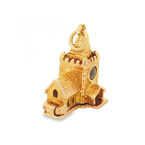 9ct Yellow Gold Hinged Church Charm - 13x16x9mm - 3.2g