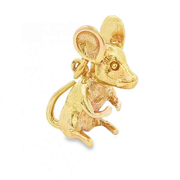 9ct Yellow Gold Rotating Mouse Charm - 8x21x14mm - 5.1g