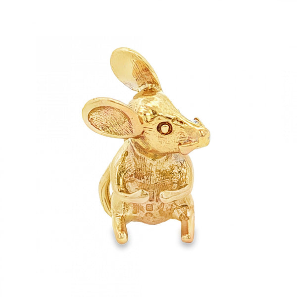 9ct Yellow Gold Rotating Mouse Charm - 8x21x14mm - 5.1g