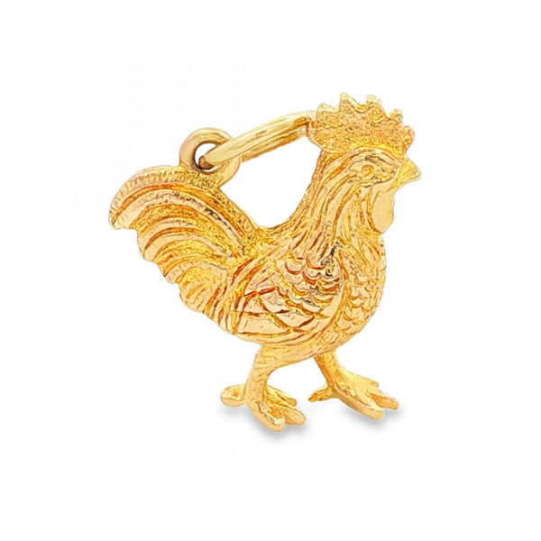 9ct Yellow Gold Cockerel Charm - 15x18x6mm - 3.6g