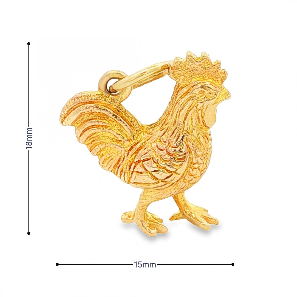 9ct Yellow Gold Cockerel Charm - 15x18x6mm - 3.6g