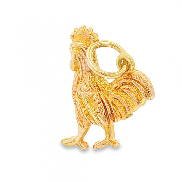 9ct Yellow Gold Cockerel Charm - 15x18x6mm - 3.6g