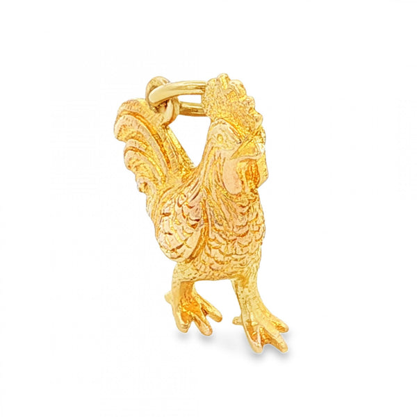 9ct Yellow Gold Cockerel Charm - 15x18x6mm - 3.6g