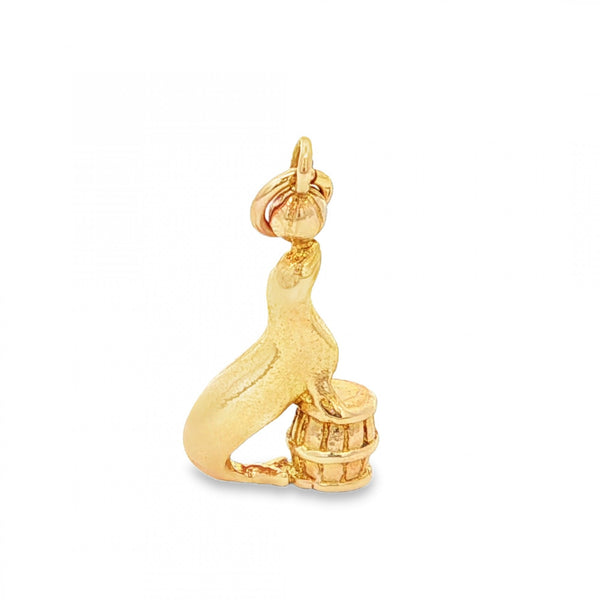 9ct Yellow Gold Seal & Ball Charm - 10x19x4.5mm - 1.6g