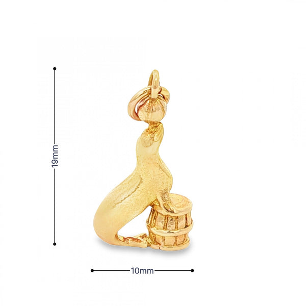 9ct Yellow Gold Seal & Ball Charm - 10x19x4.5mm - 1.6g