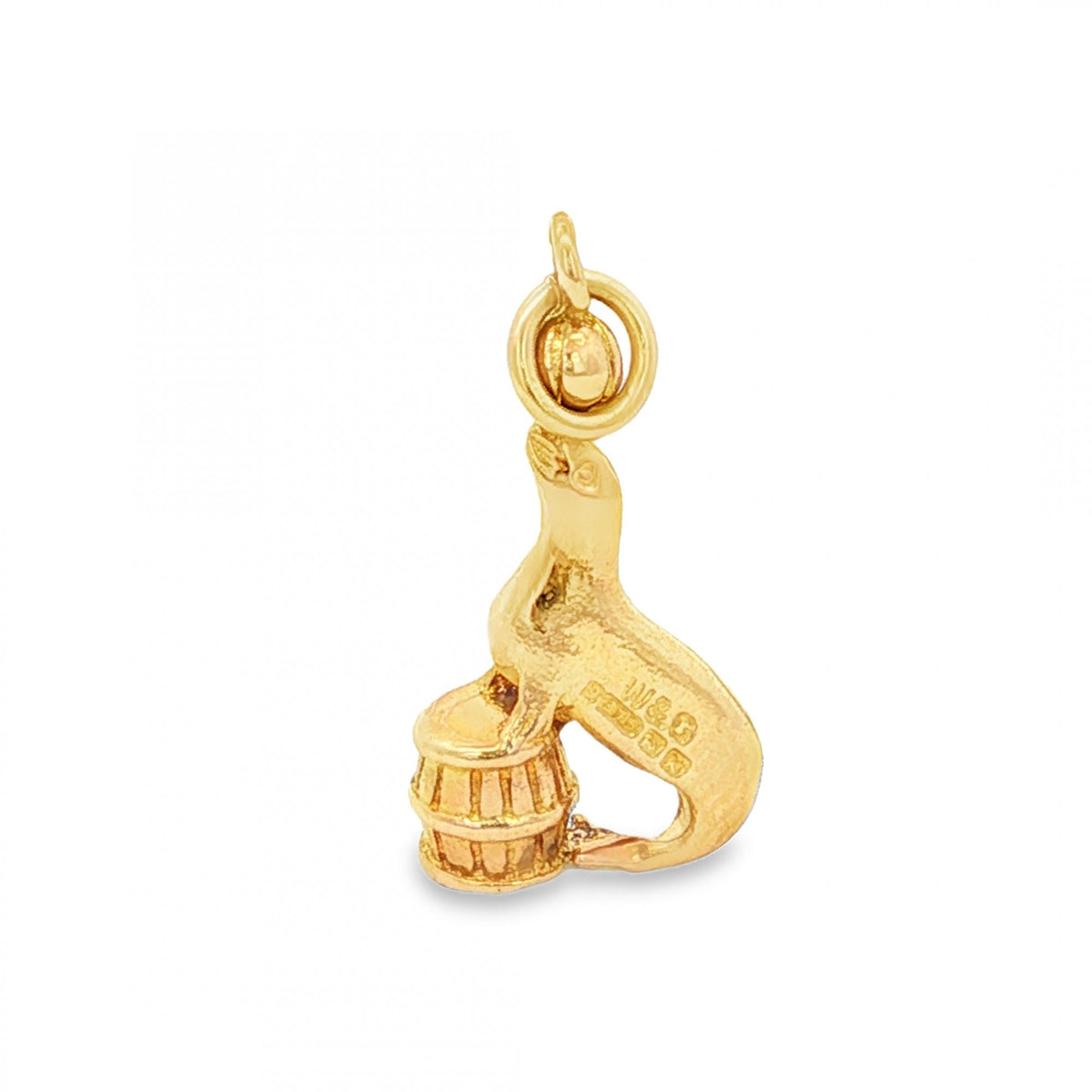 9ct Yellow Gold Seal & Ball Charm - 10x19x4.5mm - 1.6g