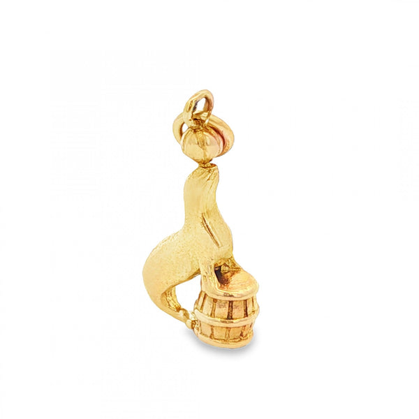 9ct Yellow Gold Seal & Ball Charm - 10x19x4.5mm - 1.6g
