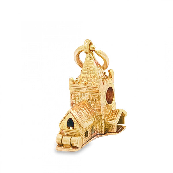 9ct Yellow Gold Hinged Church Charm - 13x16x8mm - 3.0g