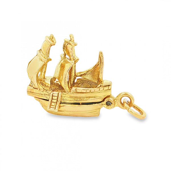 9ct Yellow Gold Galleon Charm - 23x17x10mm - 4.7g