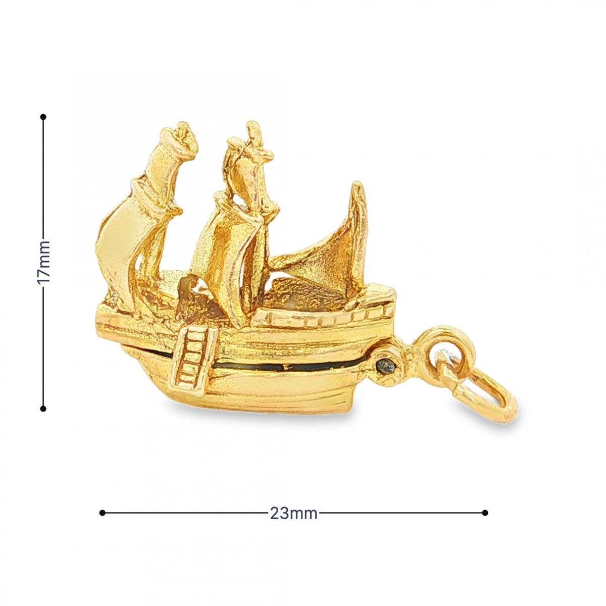 9ct Yellow Gold Galleon Charm - 23x17x10mm - 4.7g