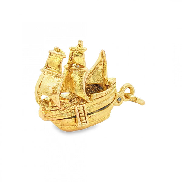 9ct Yellow Gold Galleon Charm - 23x17x10mm - 4.7g