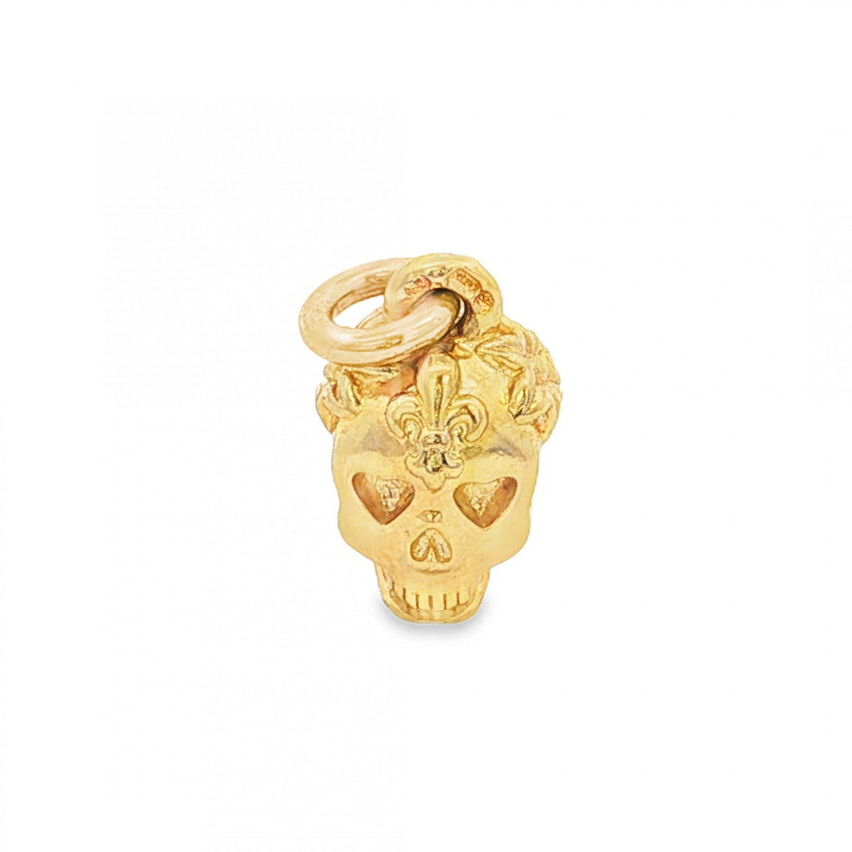 9ct Yellow Gold Flower & Heart Skull Charm - 12x8x7mm - 2.6g