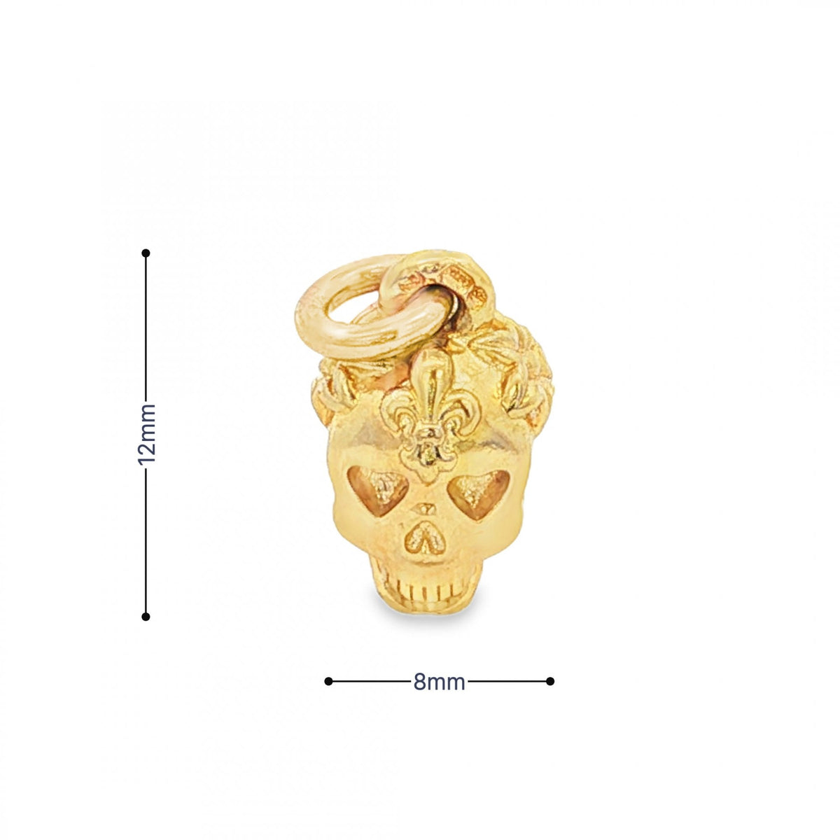 9ct Yellow Gold Flower & Heart Skull Charm - 12x8x7mm - 2.6g