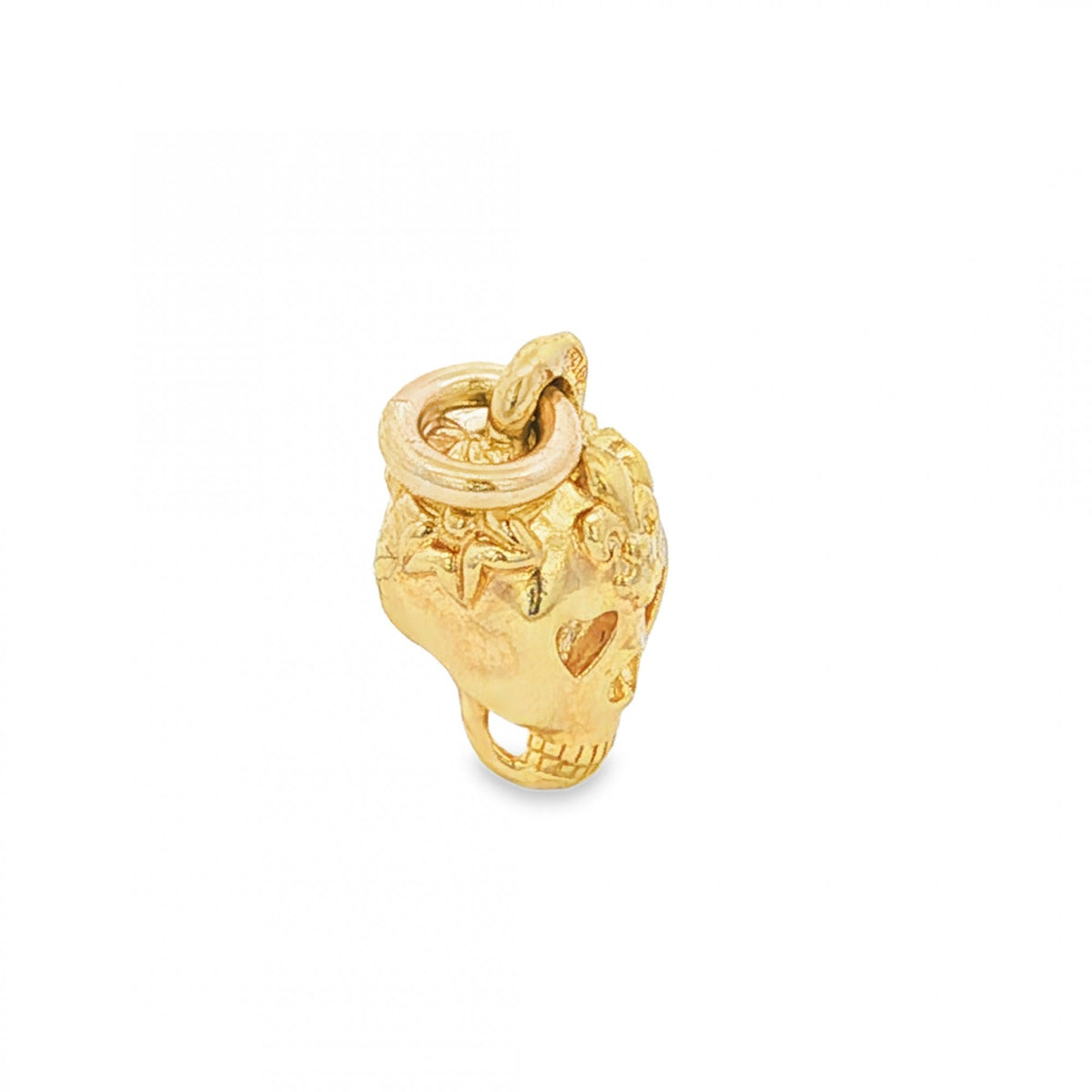 9ct Yellow Gold Flower & Heart Skull Charm - 12x8x7mm - 2.6g