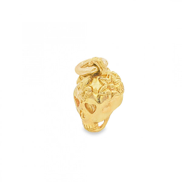 9ct Yellow Gold Flower & Heart Skull Charm - 12x8x7mm - 2.6g