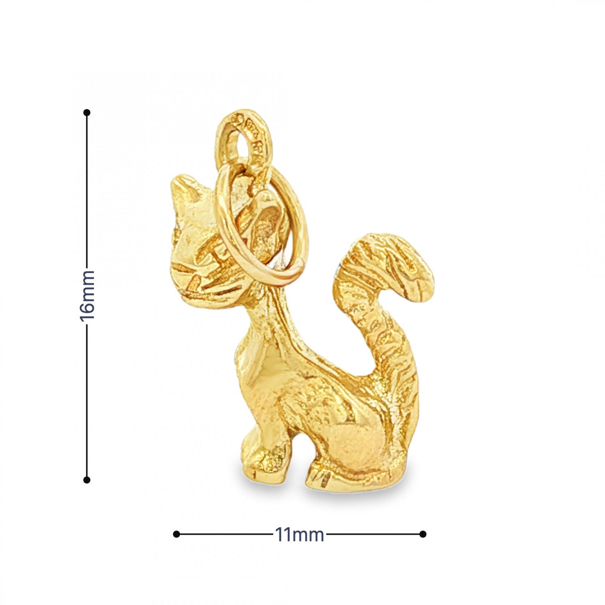9ct Yellow Gold Cat Charm - 16x11x5mm - 2.1g