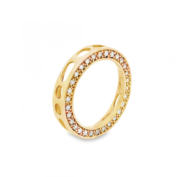 9ct Yellow Gold Open Circle Diamond Pendant - 16x16x3mm - 1.2g