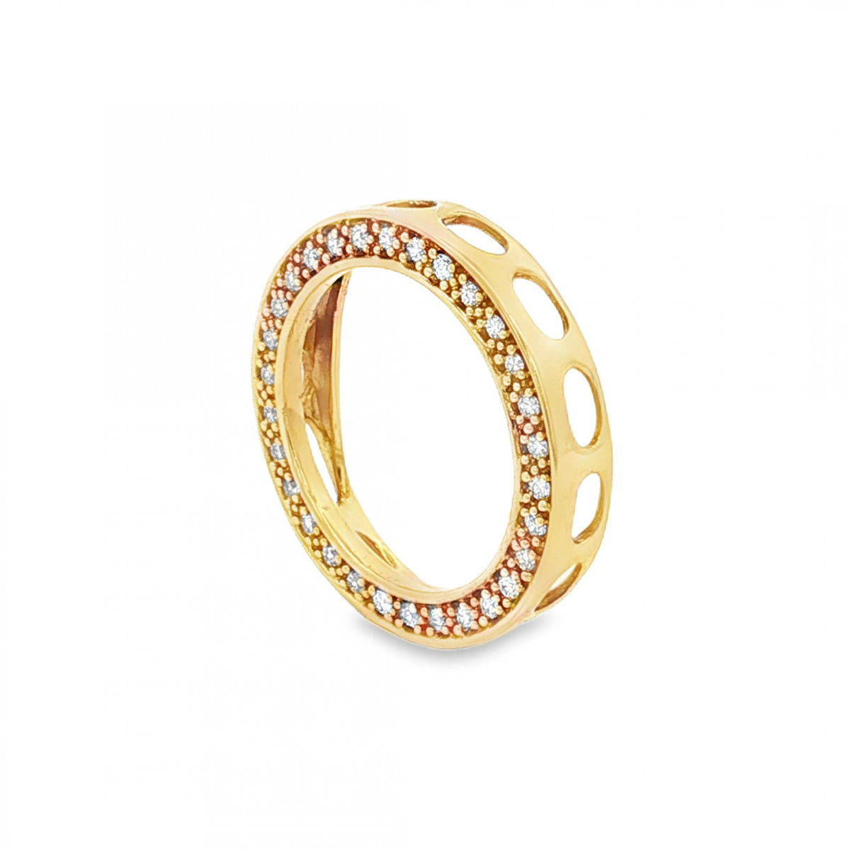 9ct Yellow Gold Open Circle Diamond Pendant - 16x16x3mm - 1.2g