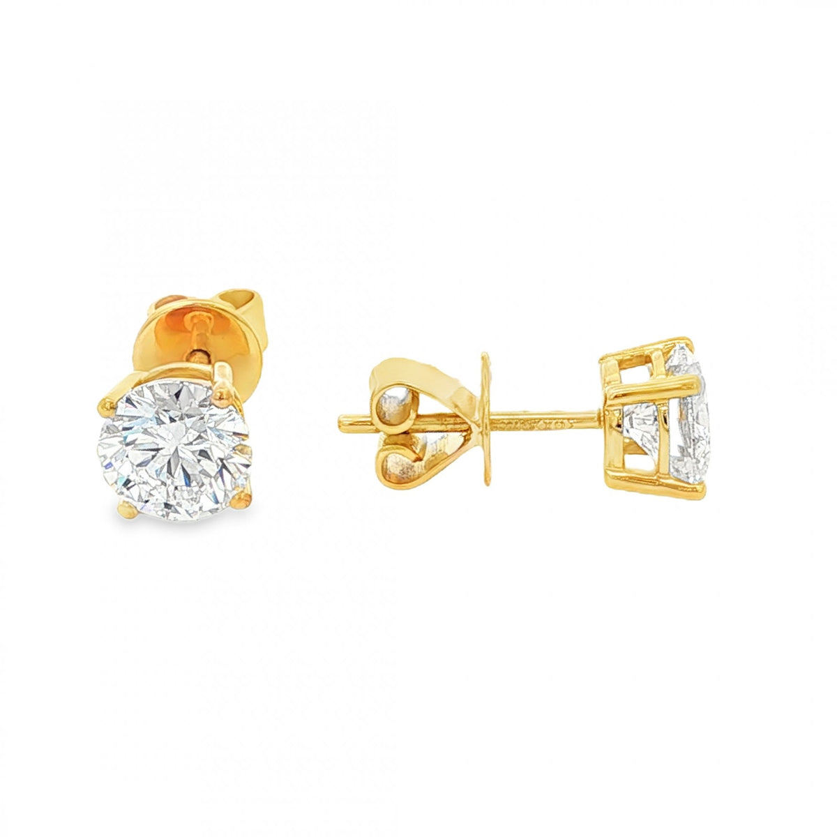 1.84ct Yellow Gold Ceritified Round Diamond Stud Earrings -VS1/D