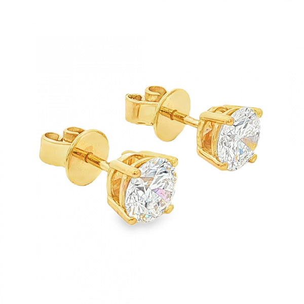 1.84ct Yellow Gold Ceritified Round Diamond Stud Earrings -VS1/D